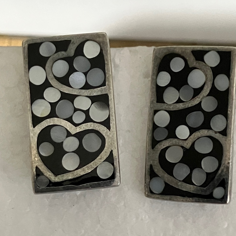 Sterling Silver Heart Pattern Rectangular Post Ea… - image 2